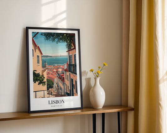 Lisbon Portugal Cityscape Framed Travel Poster – Framed Wall Art Poster - Image 2