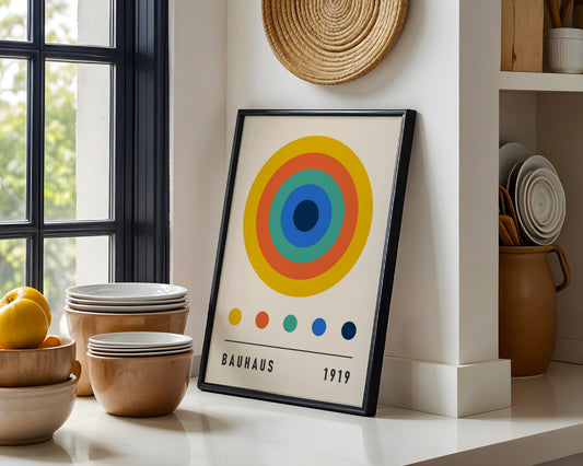 Bauhaus Geometric Abstract Framed Poster Set of 3