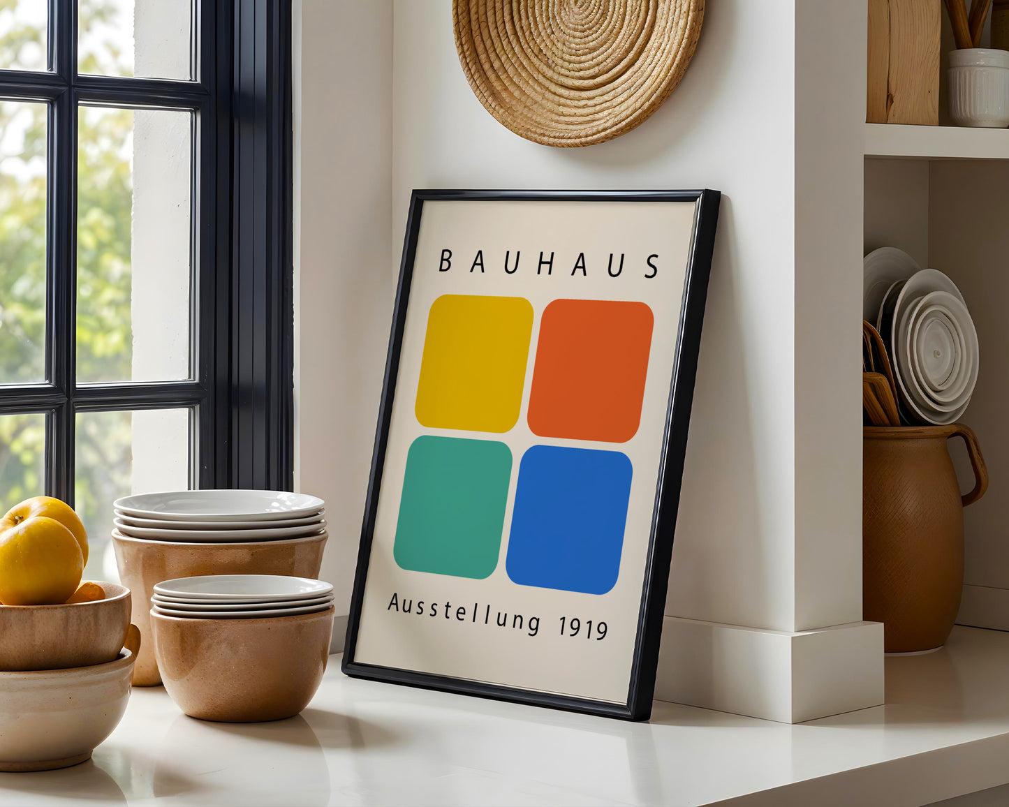 Bauhaus Geometric Abstract Framed Poster Set of 3