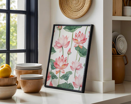Elegant Pink Lotus Flowers Botanical Framed Poster – Framed Wall Art Poster - Image 2
