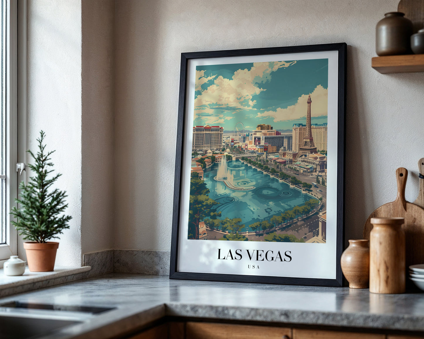 Las Vegas Strip Fountain & Eiffel Tower Framed Poster – Framed Wall Art Poster - Image 4