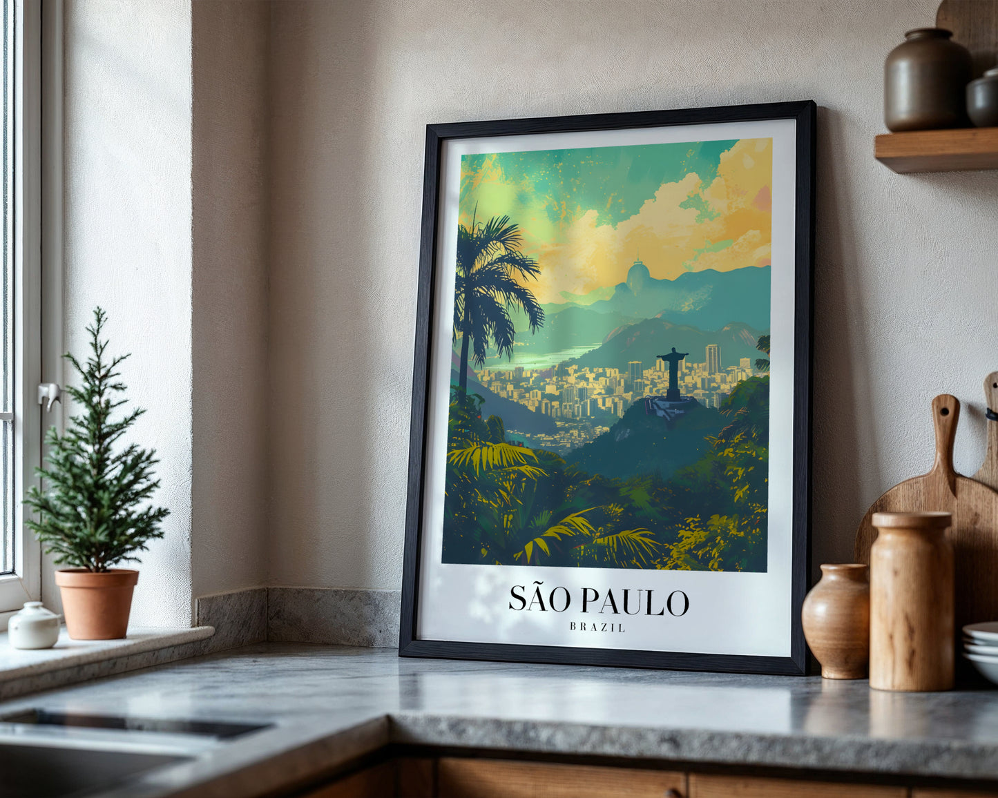 São Paulo Brazil Cityscape Vintage Travel Framed Poster – Framed Wall Art Poster - Image 4