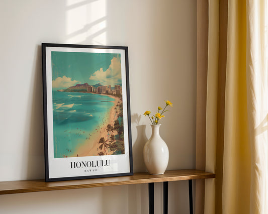 Honolulu Hawaii Waikiki Beach Framed Poster – Framed Wall Art Poster - Image 2