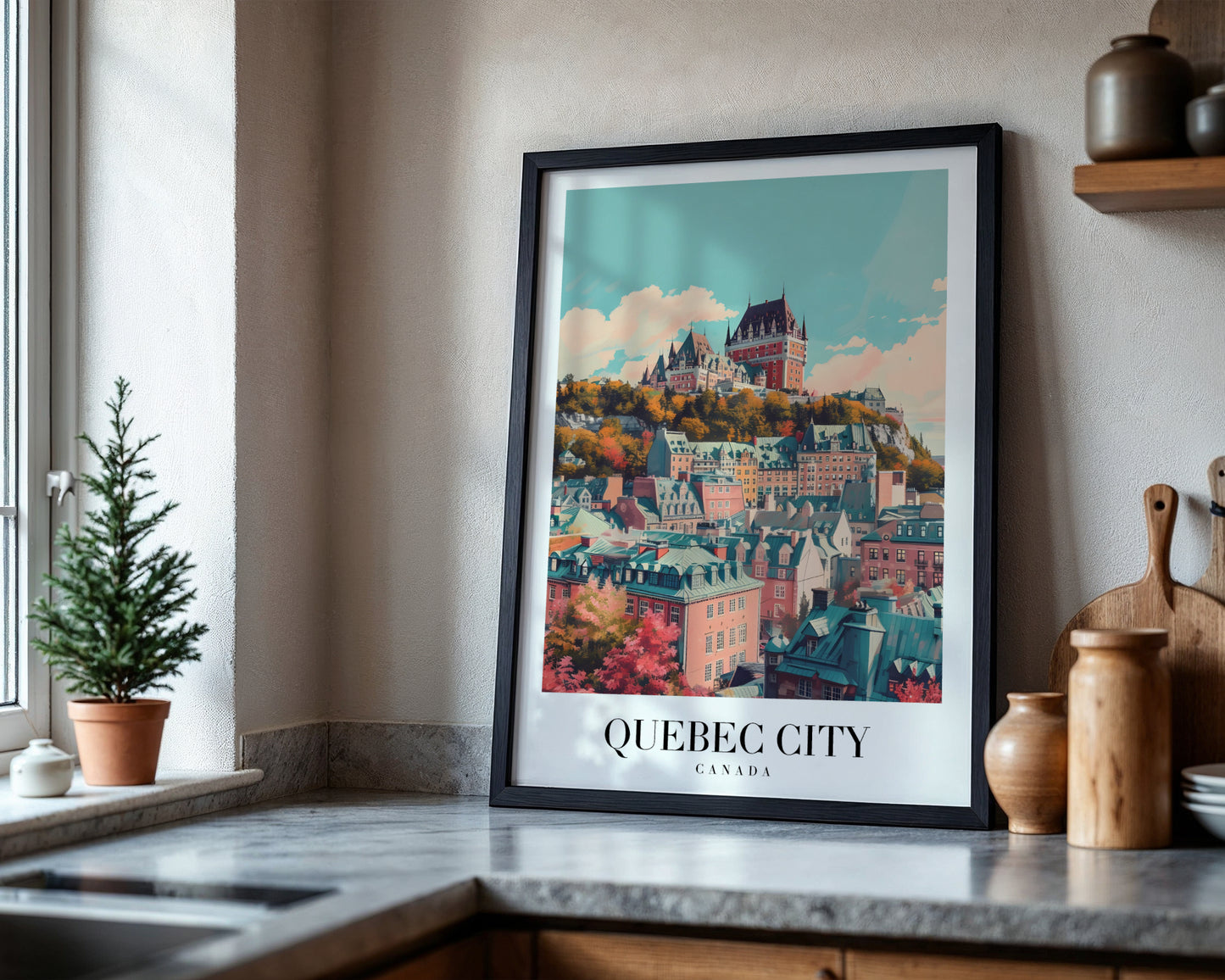 Quebec City Canada Colorful Skyline Framed Poster – Framed Wall Art Poster - Image 4