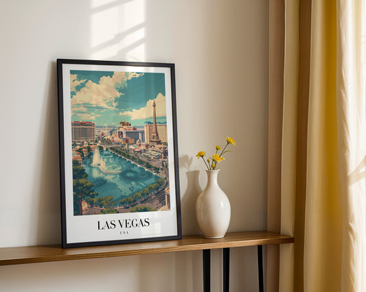 Las Vegas Strip Fountain & Eiffel Tower Framed Poster – Framed Wall Art Poster - Image 2