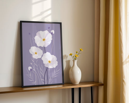 White Anemone Lavender Floral Framed Wall Art – Framed Wall Art Poster - Image 2
