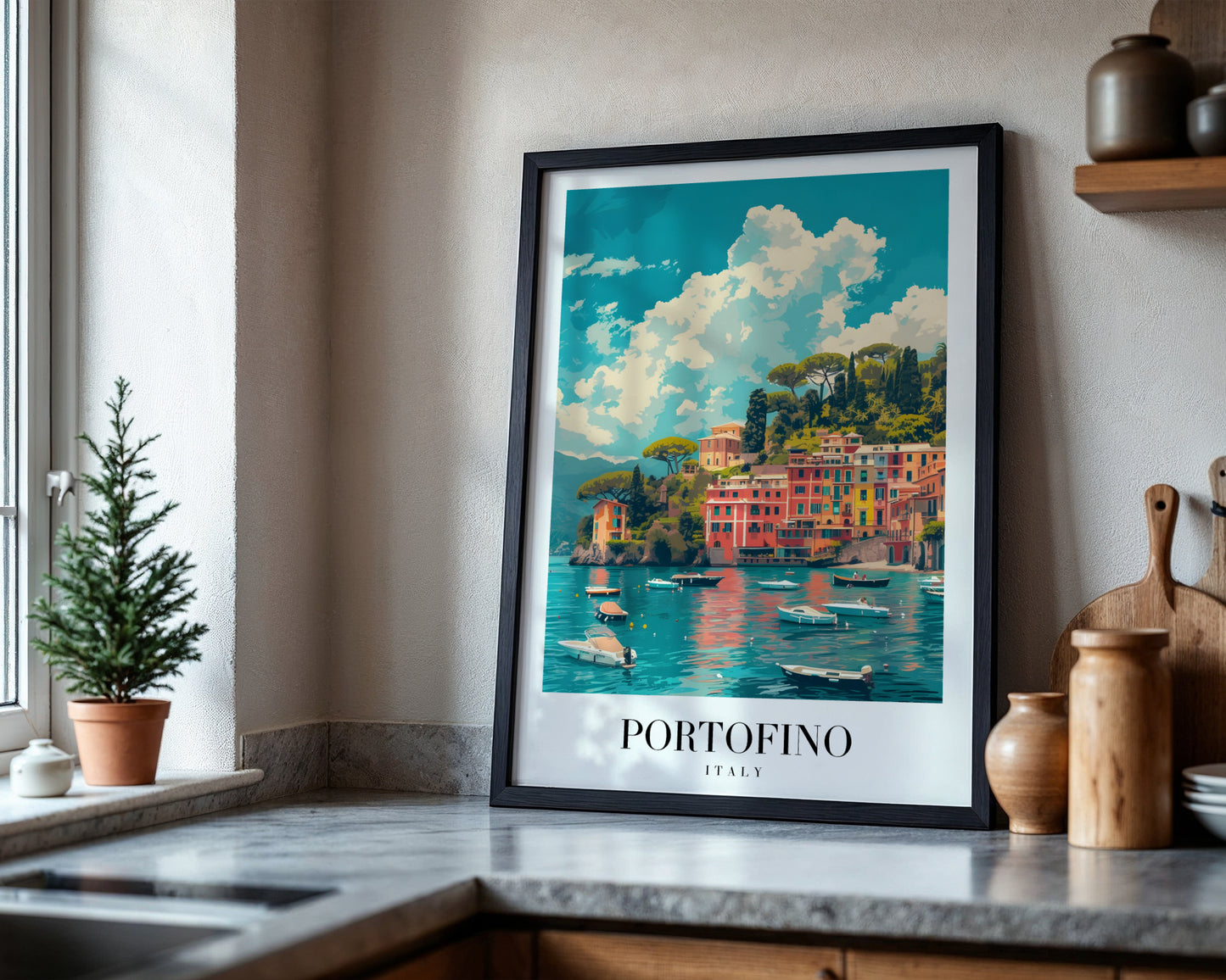 Portofino Italy Coastal Town Framed Travel Poster – Framed Wall Art Poster - Image 4