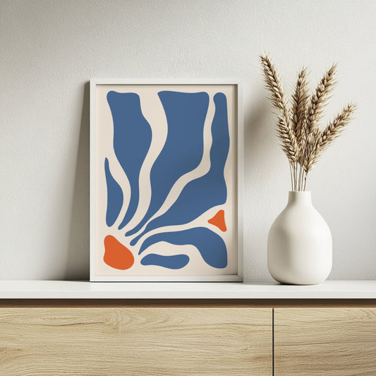 Organic Abstract Blue Orange Wall Art Set – Framed Wall Art Poster - Image 2
