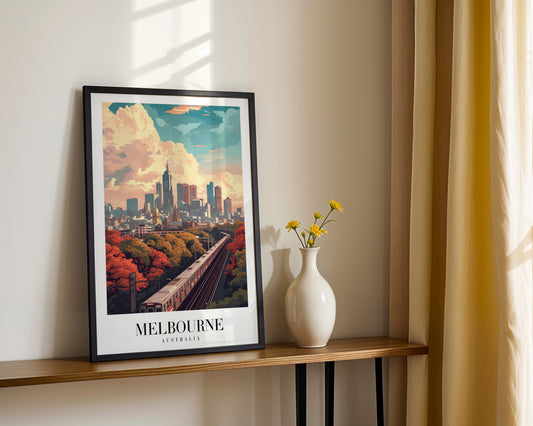 Melbourne Cityscape Autumn Train Framed Poster – Framed Wall Art Poster - Image 2