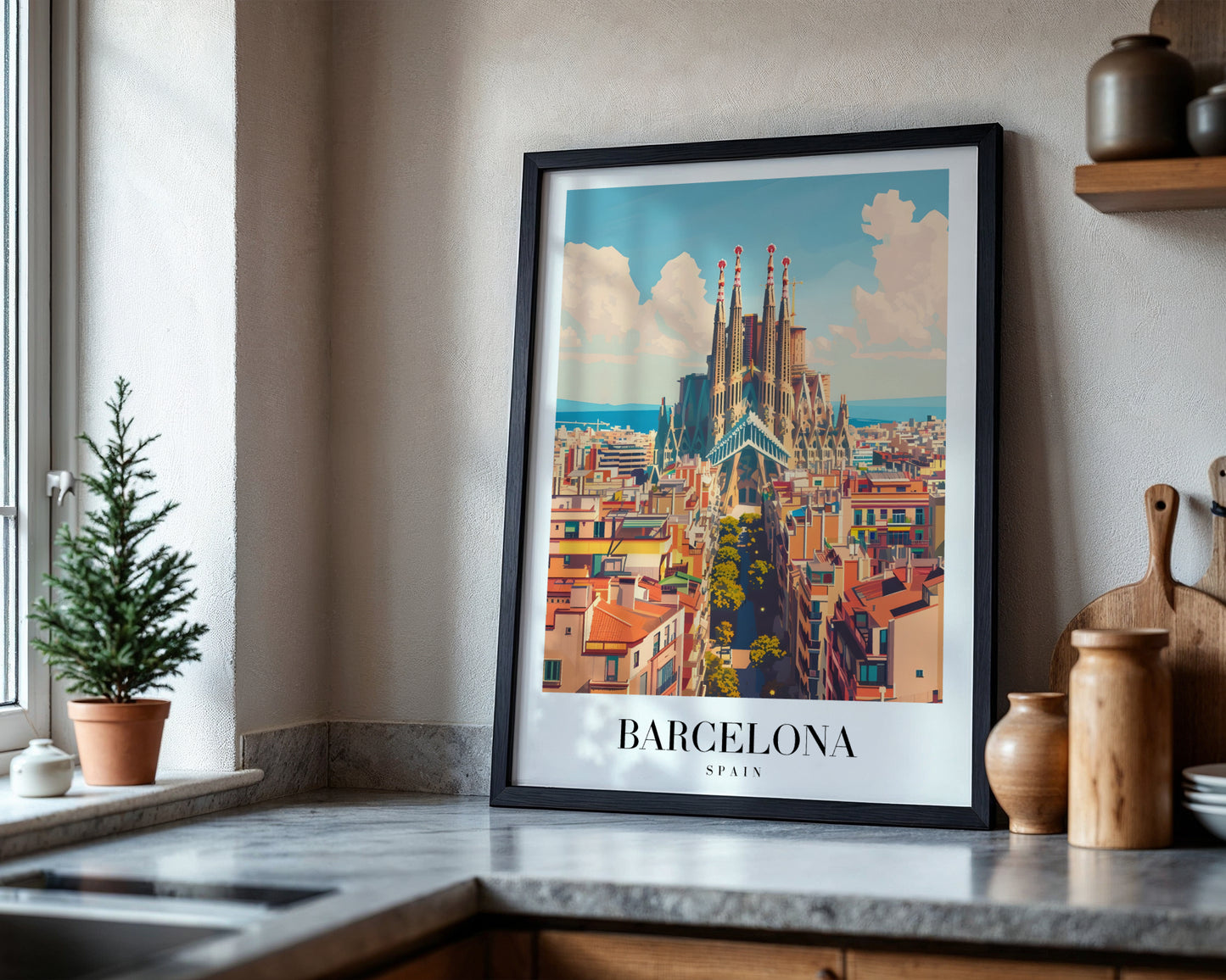 Sagrada Familia Barcelona Cityscape Framed Poster – Framed Wall Art Poster - Image 4