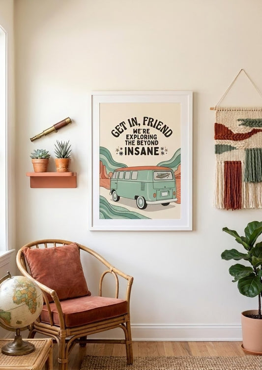 Get In Friend Retro Van - Framed Wall Art