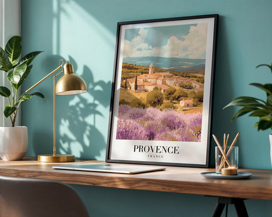 Provence Lavender Fields Village Framed Poster – Framed Wall Art Poster - Image 1