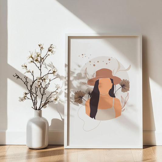 Boho Woman Hat Abstract Floral Framed Poster – Framed Wall Art Poster - Image 2
