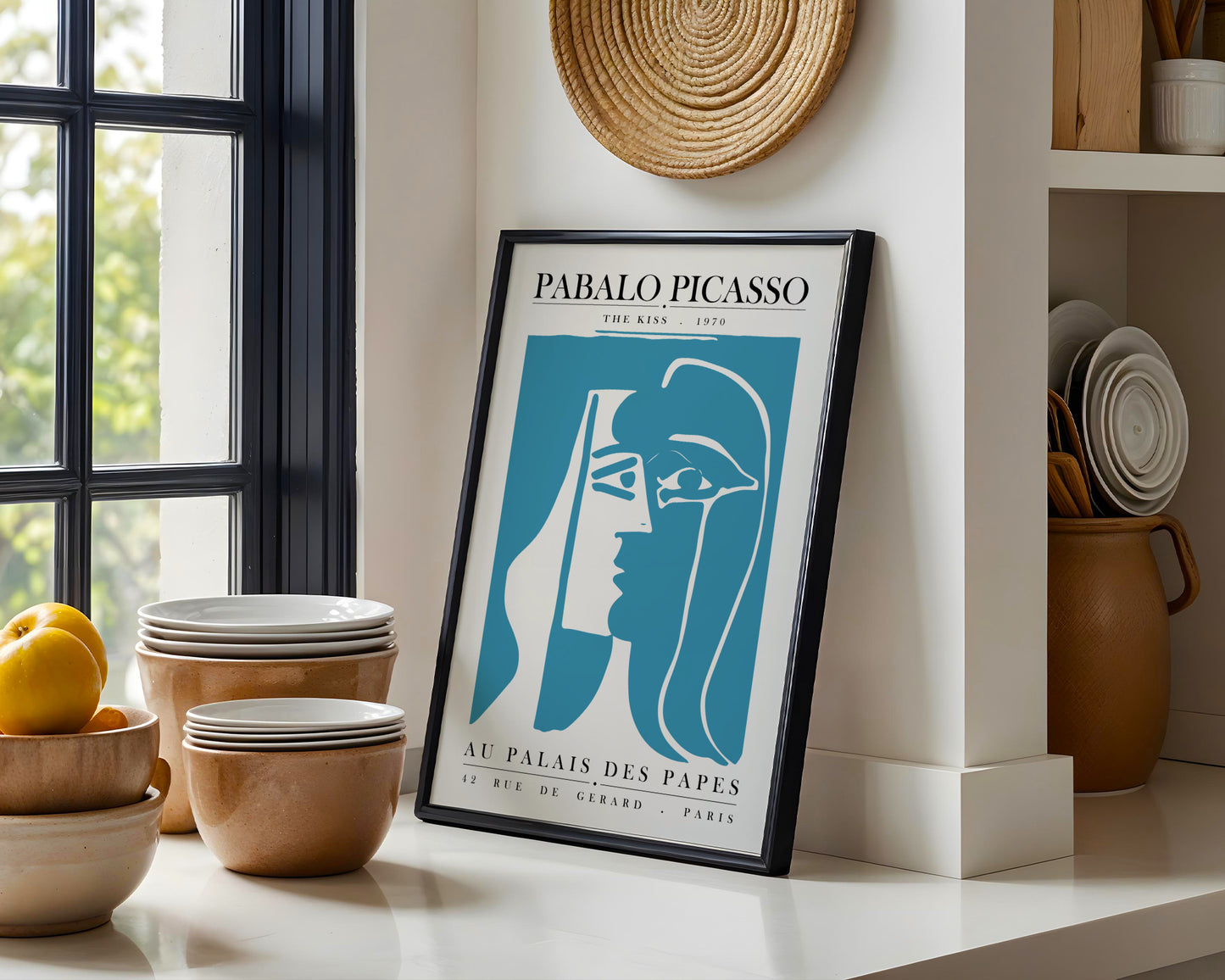 Picasso The Kiss Abstract Cubist Teal Framed Poster - View 3