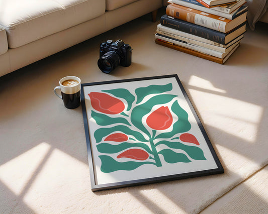 Abstract Red Floral Botanical Framed Poster – Framed Wall Art Poster - Image 2