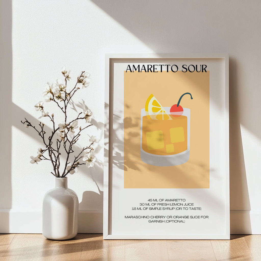 Amaretto Sour Cocktail Recipe Wall Art – Framed Wall Art Poster - Image 4