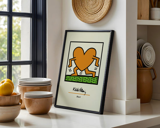 Keith Haring Pop Art Running Heart Framed Poster - View 2