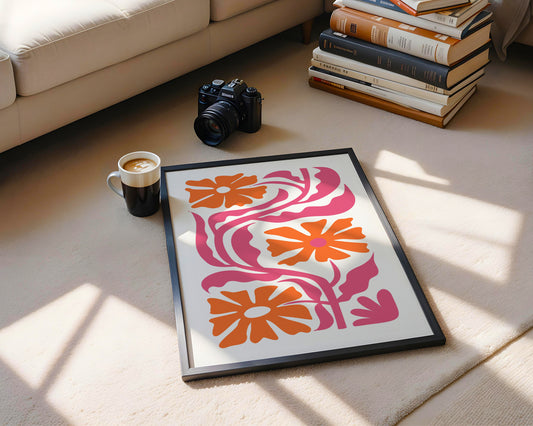 Vibrant Abstract Orange & Pink Floral Framed Poster – Framed Wall Art Poster - Image 2
