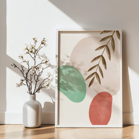 Boho Abstract Organic Shapes and Leaf Framed Poster – Framed Wall Art Poster - Image 2