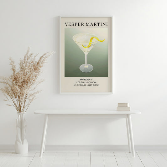 Vesper Martini Cocktail Recipe Framed Poster – Framed Wall Art Poster - Image 2