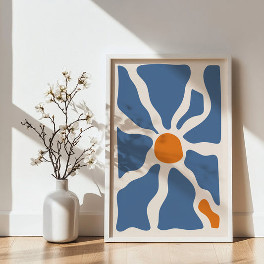 Organic Blue & Orange Abstract Bloom Framed Poster – Framed Wall Art Poster - Image 2