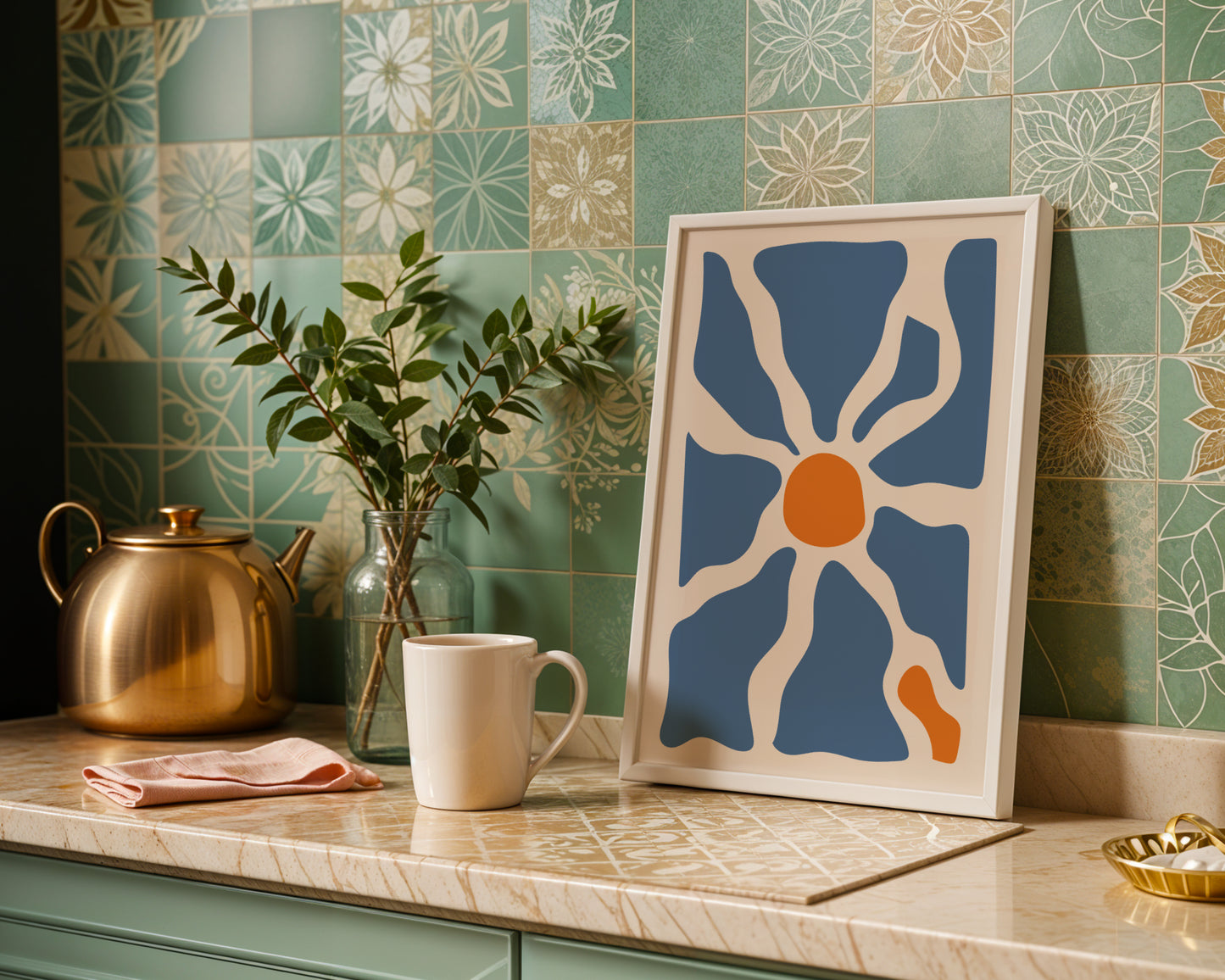 Organic Blue & Orange Abstract Bloom Framed Poster – Framed Wall Art Poster - Image 3