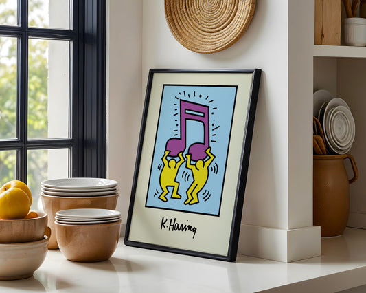 Keith Haring Style Dancing Music Note Framed Poster - View 2