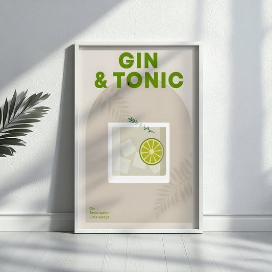 Gin & Tonic Cocktail Recipe Framed Poster#2 – Framed Wall Art Poster - Image 2