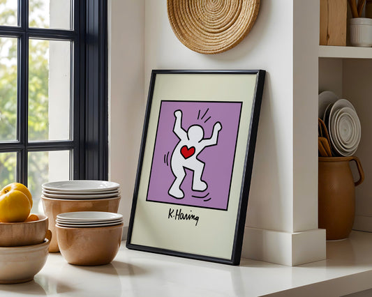 Vibrant Keith Haring Dancing Heart Figure Framed Poster - View 2