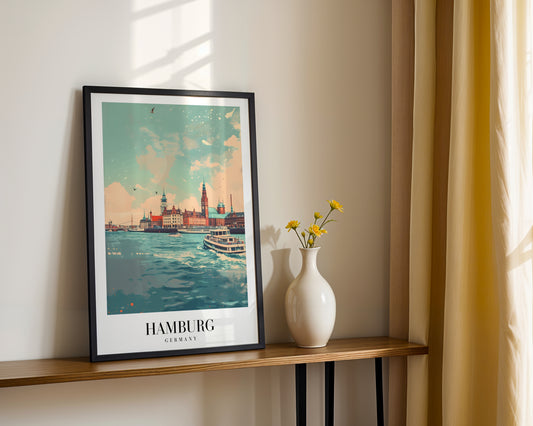 Hamburg Germany Waterfront Cityscape Framed Wall Art – Framed Wall Art Poster - Image 2