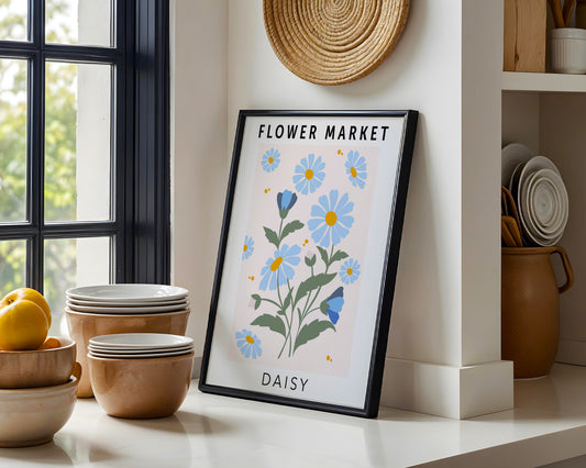 Blue Daisy Flower Market Framed Poster - Image 2