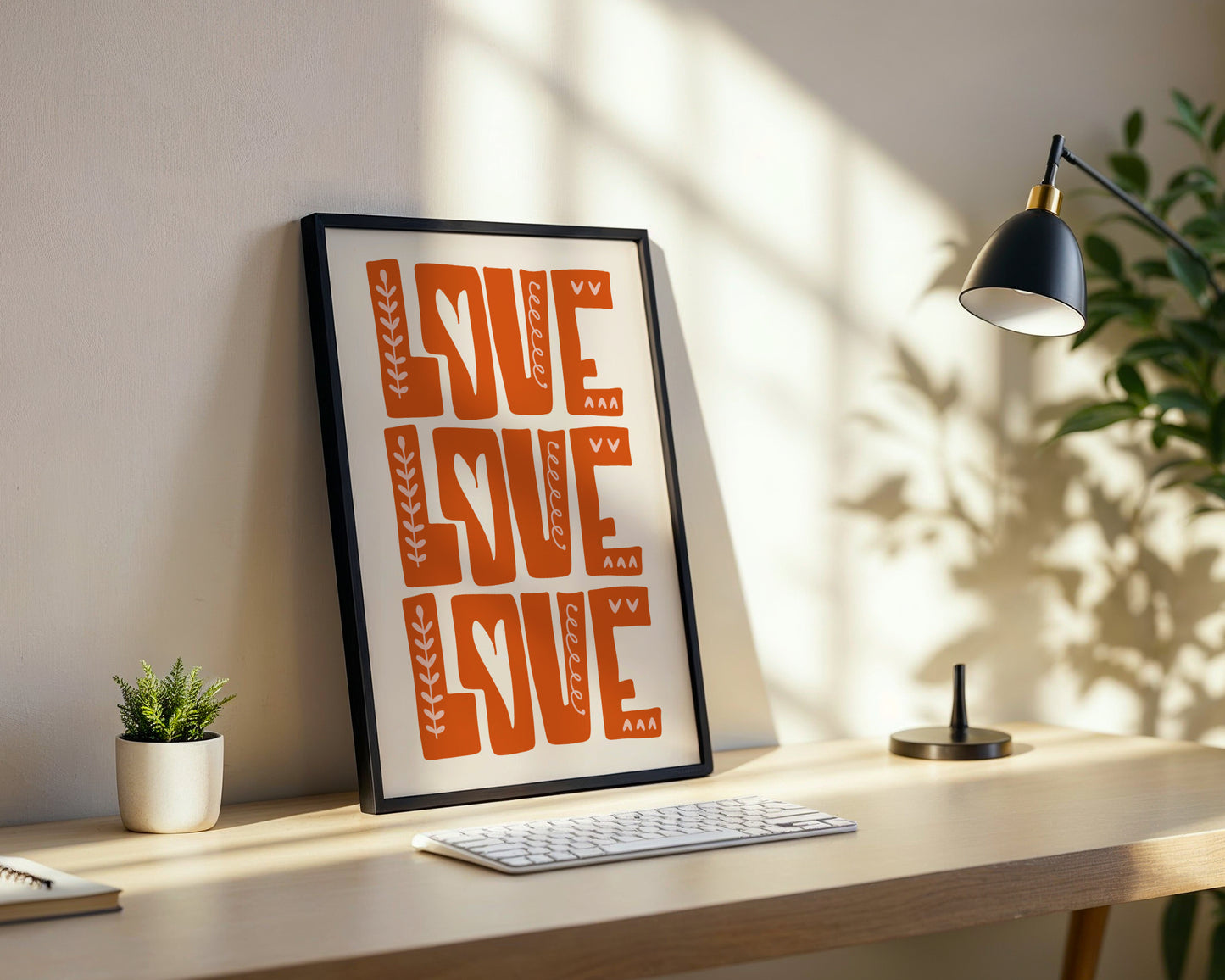 LOVE LOVE LOVE' Orange Decorative Framed Poster – Framed Wall Art Poster - Image 4