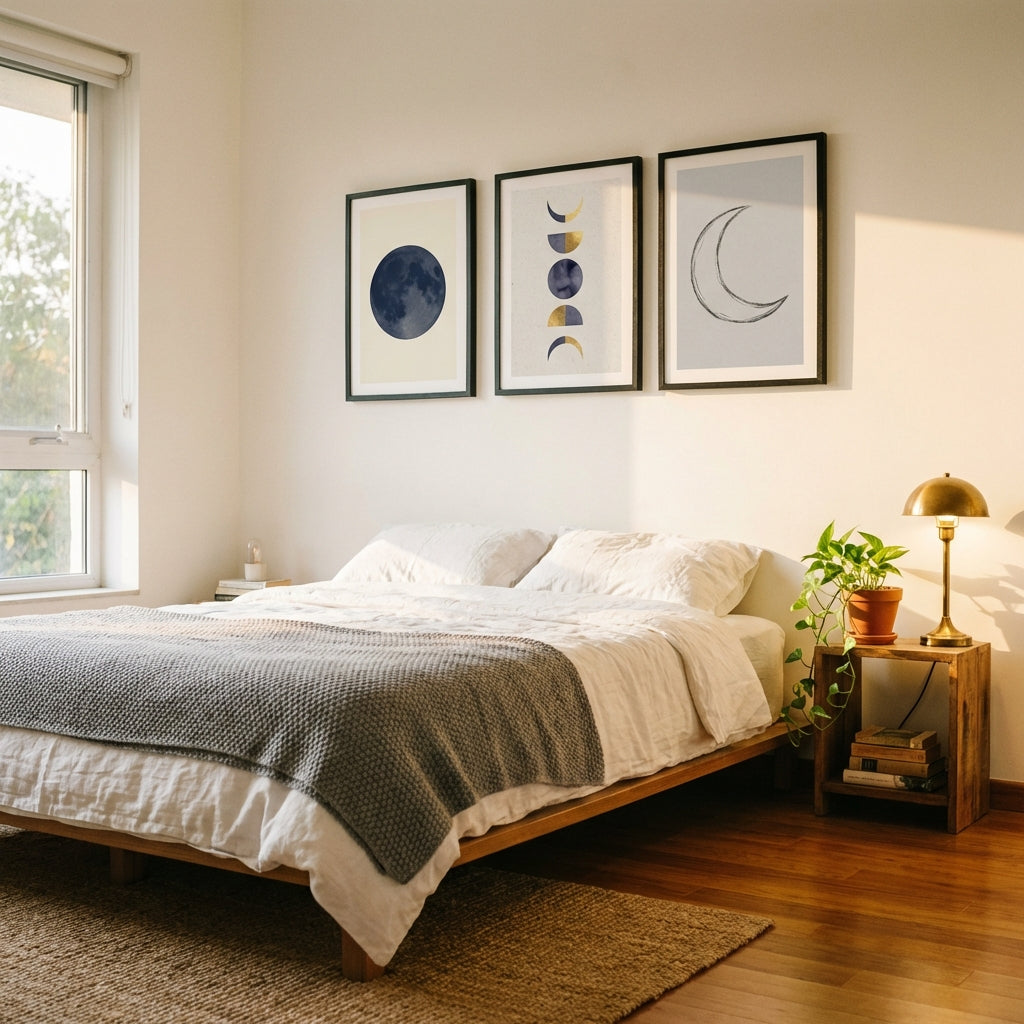 moon painting ideas - framed wall art in Indian home