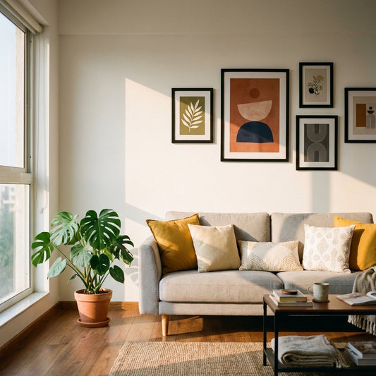 room painting ideas - framed wall art in Indian rental apartment