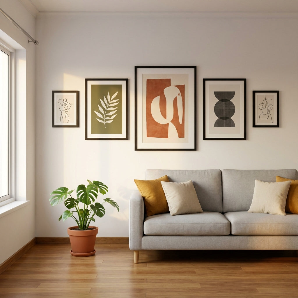 wall painting ideas - framed wall art in Indian living room