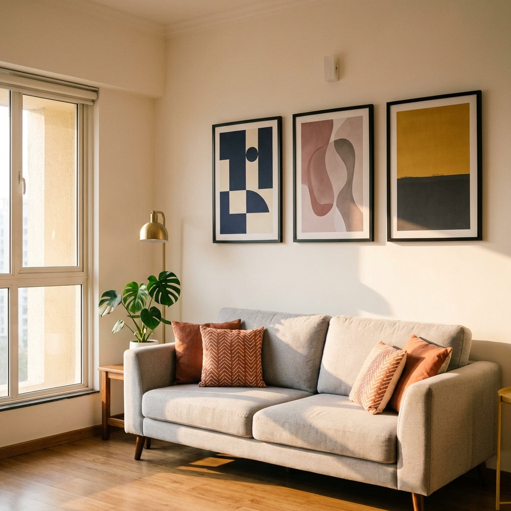 abstract painting ideas - framed wall art in Indian living room