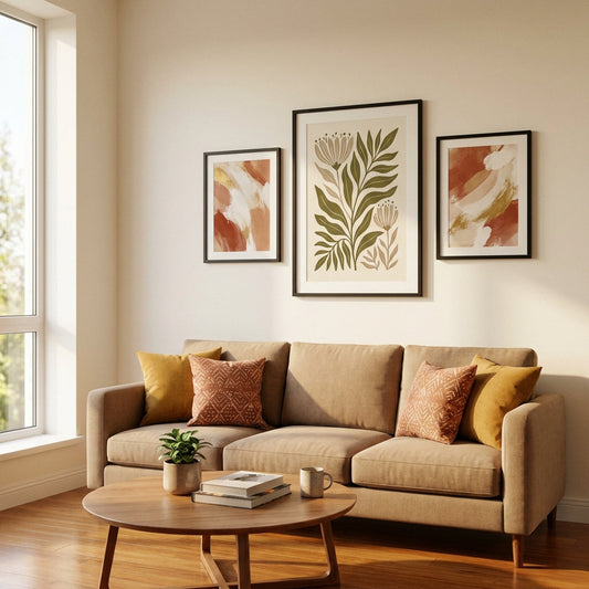 drawing room wall decoration ideas - framed wall art in Indian home