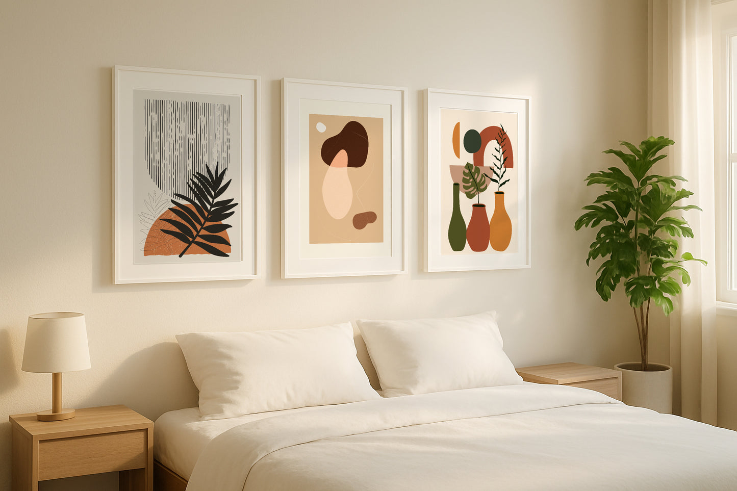 Boho Abstract Botanical Shapes Framed Poster Set – Framed Wall Art Poster - Image 1