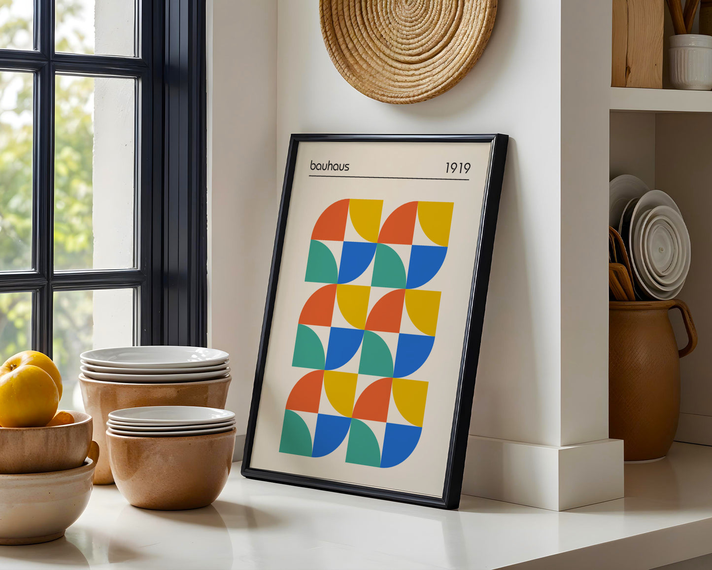 Bauhaus Geometric Abstract Framed Poster Set of 3