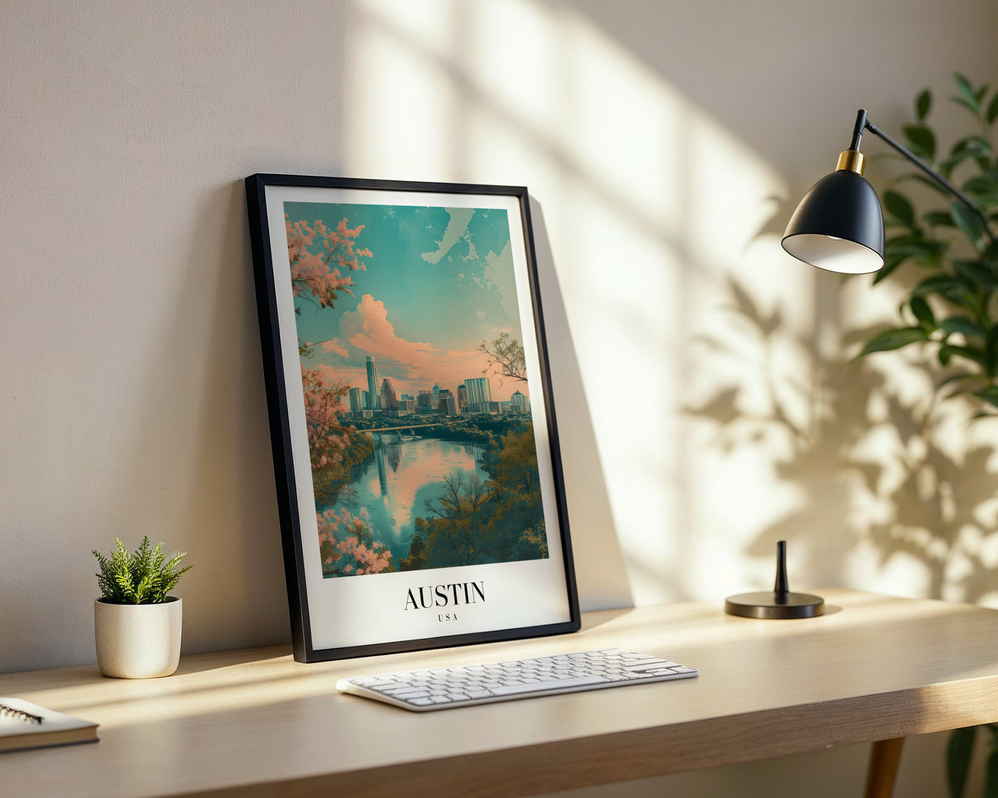 Austin Texas Skyline Cherry Blossom Framed Poster – Framed Wall Art Poster - Image 3