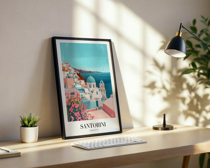 Santorini Greece Cliffside Village Framed Poster – Framed Wall Art Poster - Image 3