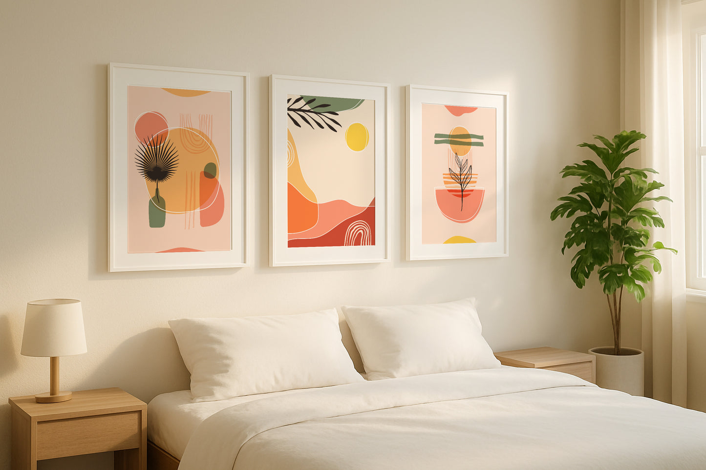 Boho Abstract Botanical Framed Poster Set – Framed Wall Art Poster - Image 1