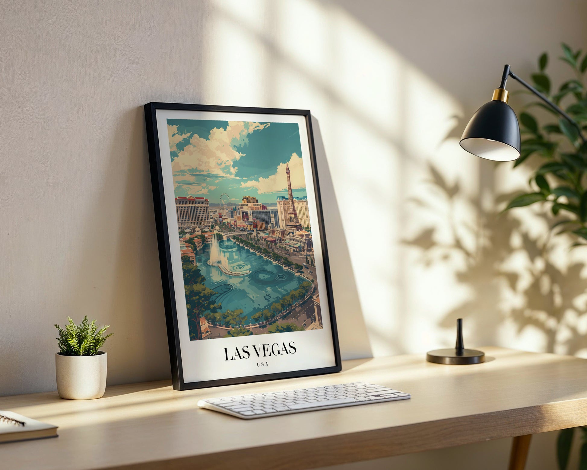 Las Vegas Strip Fountain & Eiffel Tower Framed Poster – Framed Wall Art Poster - Image 3