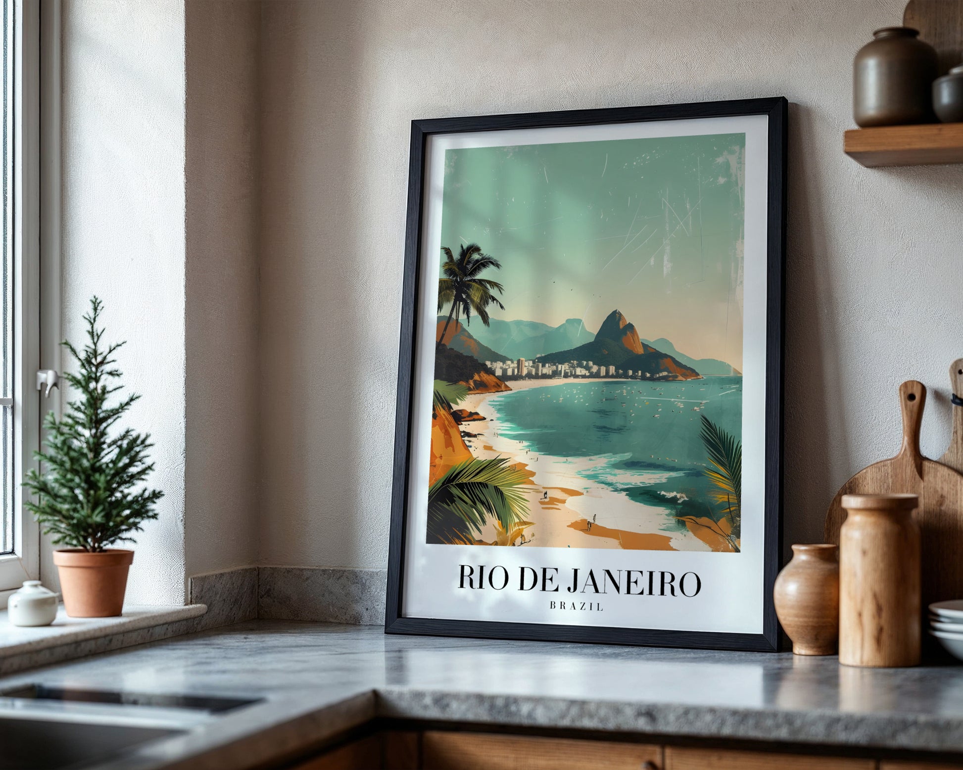 Rio de Janeiro Brazil Beach Vintage Travel Framed Poster – Framed Wall Art Poster - Image 4