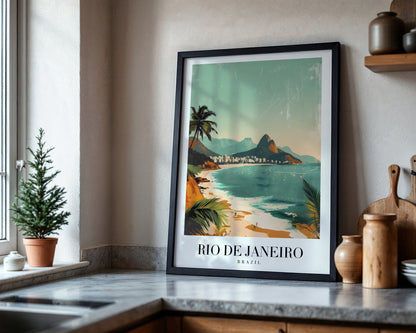 Rio de Janeiro Brazil Beach Vintage Travel Framed Poster – Framed Wall Art Poster - Image 4