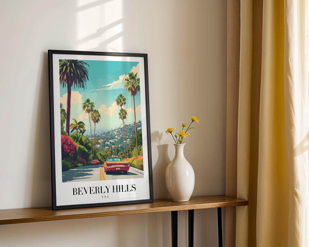 Beverly Hills Classic Car Scenic Framed Poster – Framed Wall Art Poster - Image 2