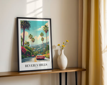 Beverly Hills Classic Car Scenic Framed Poster – Framed Wall Art Poster - Image 2