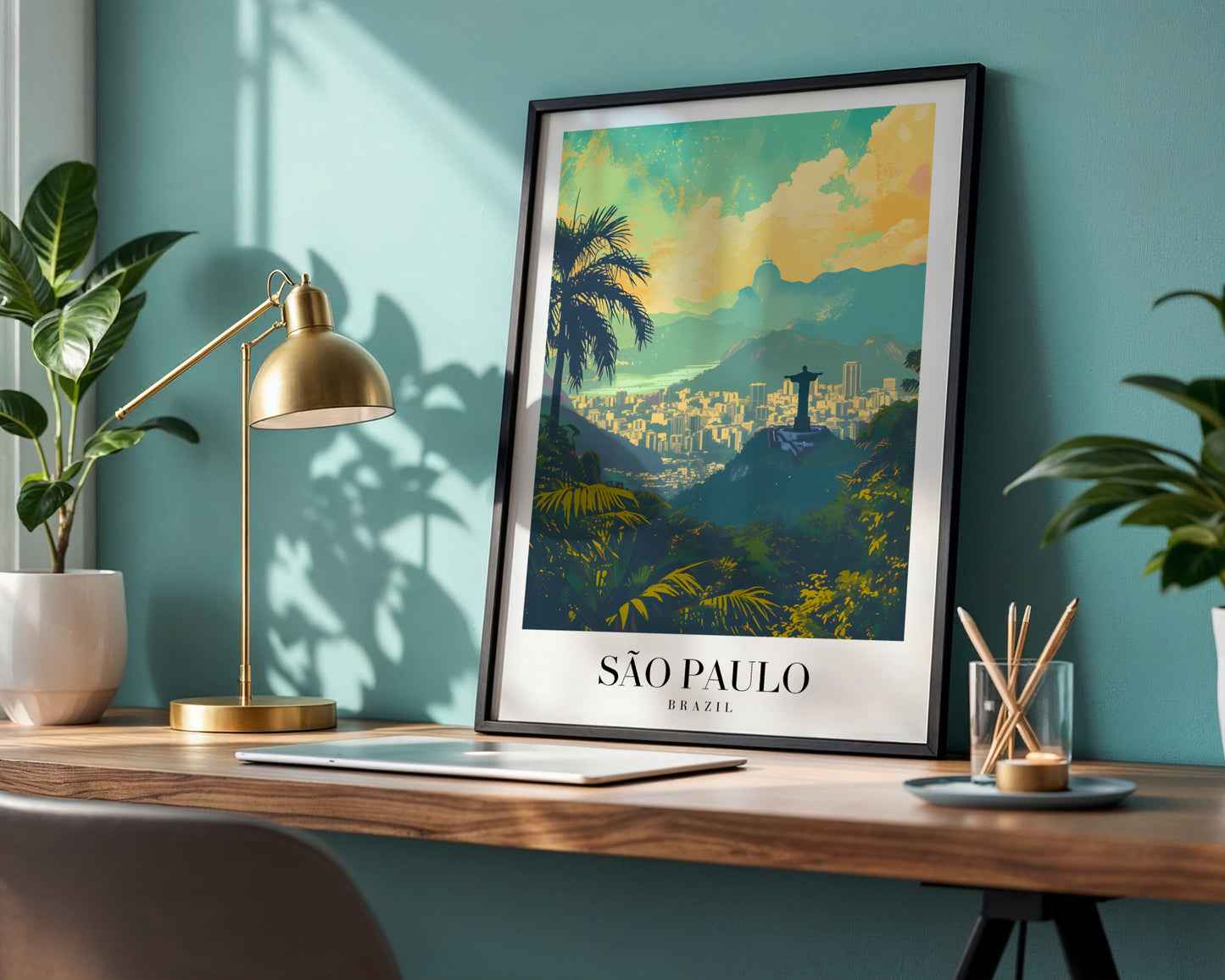 São Paulo Brazil Cityscape Vintage Travel Framed Poster – Framed Wall Art Poster - Image 1