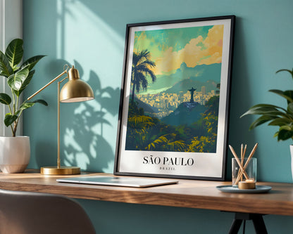 São Paulo Brazil Cityscape Vintage Travel Framed Poster – Framed Wall Art Poster - Image 1