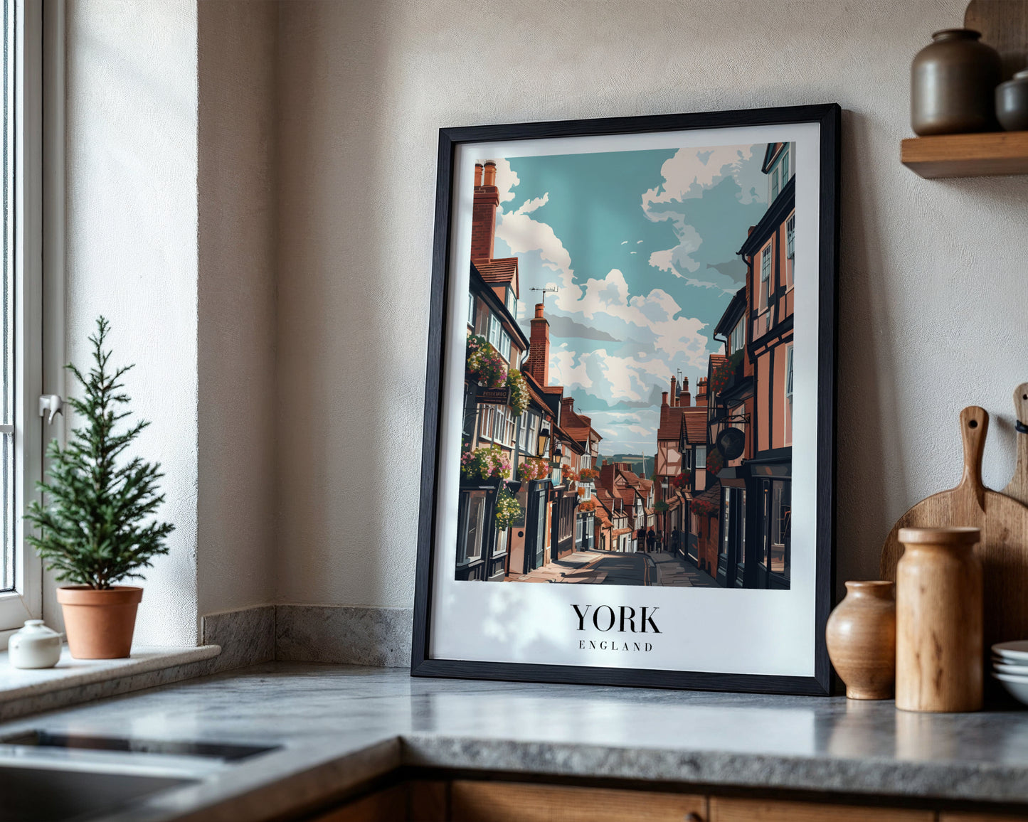 York England Historic Street Scene Framed Wall Art – Framed Wall Art Poster - Image 4